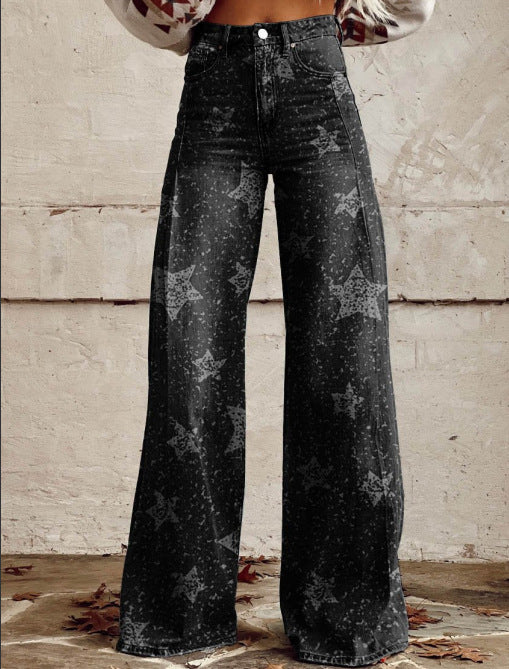 Hose mit weitem Bein Thermotransfer-Schlaghose Simulation Denim-Hose