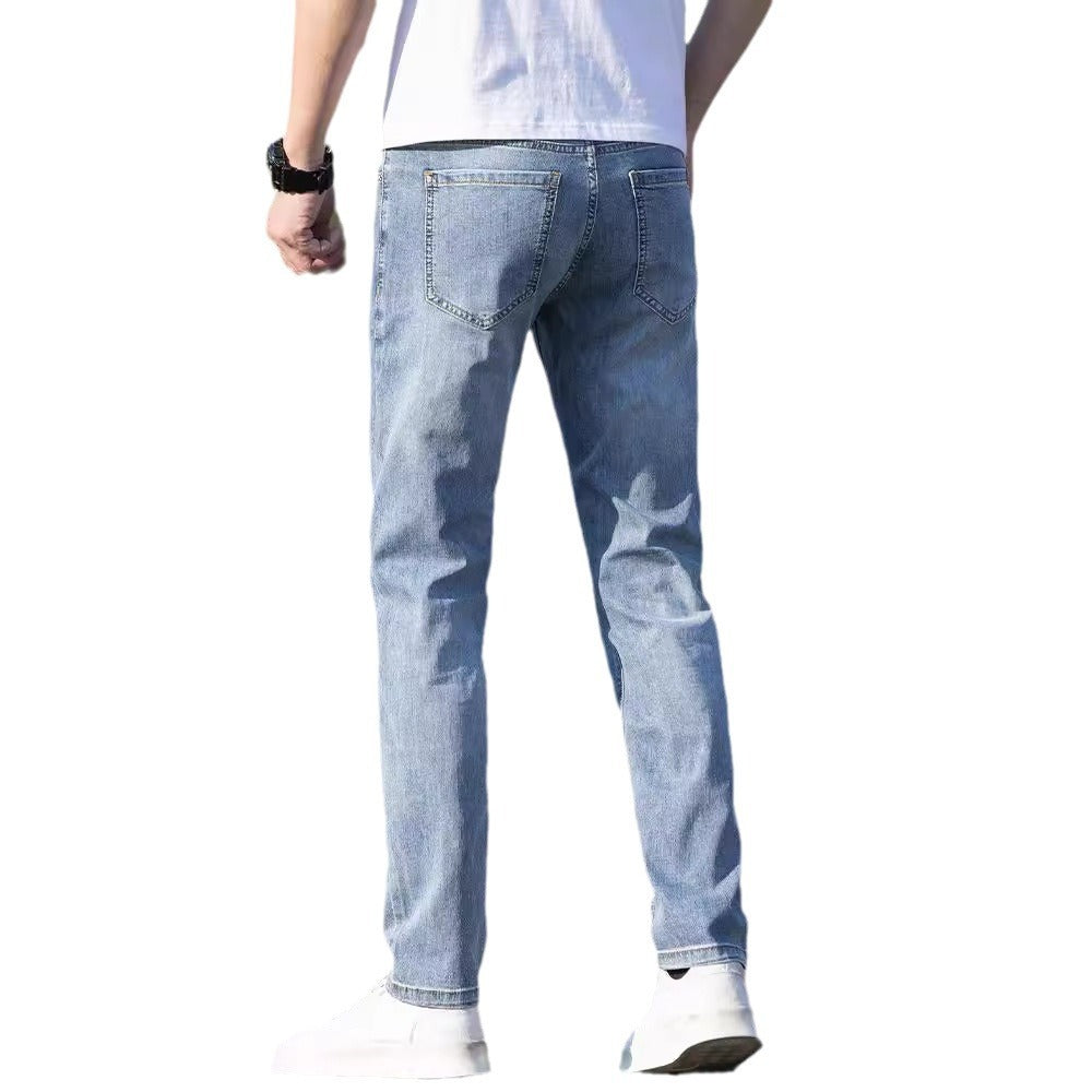 Sommer dünne Jeans Herren Slim-Fit-Straight-Hosen