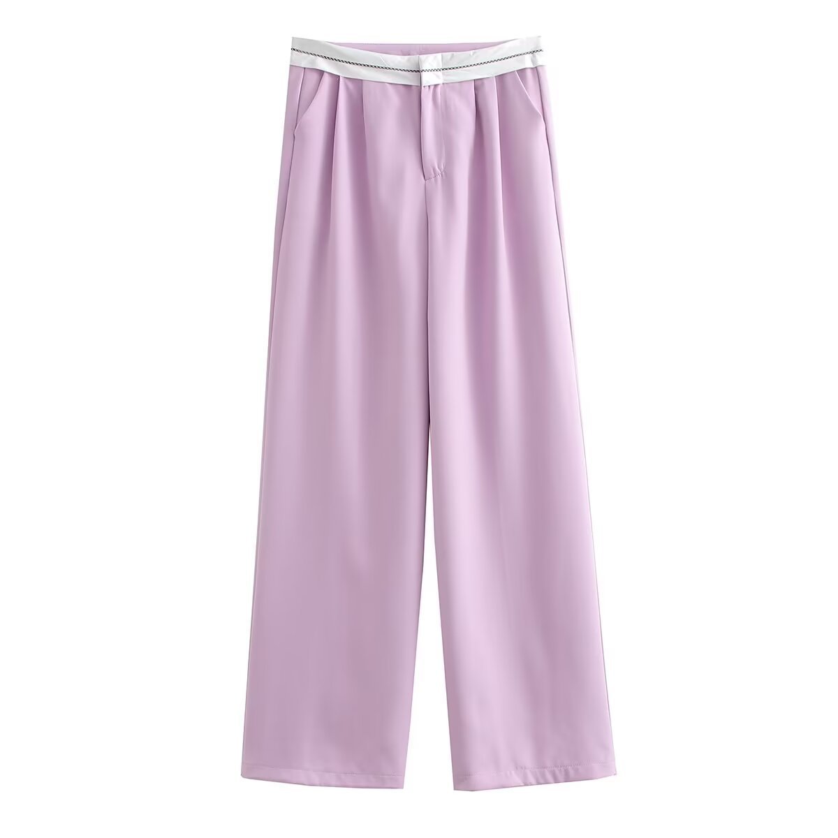 Mehrfarbige High Waist Gerade Hose in Uni- und Kontrastfarben, Lässig