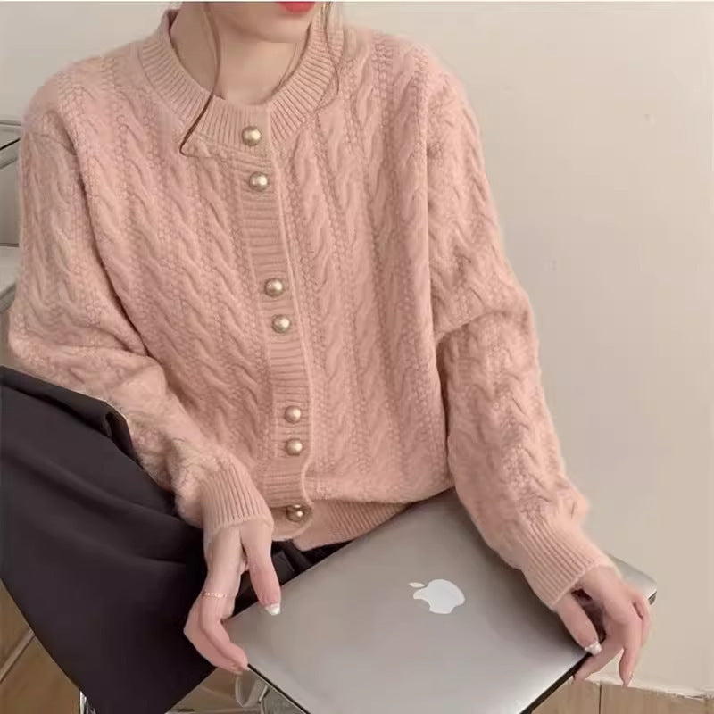 Dreh-Rundhals-Perlenverschluss Weicher und Bequemer Vielseitiger Pullover-Mantel