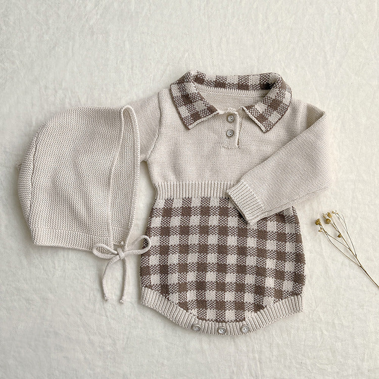 Baby Winter Einteiler mit Schachbrettmuster Neugeborenen Winterpullover