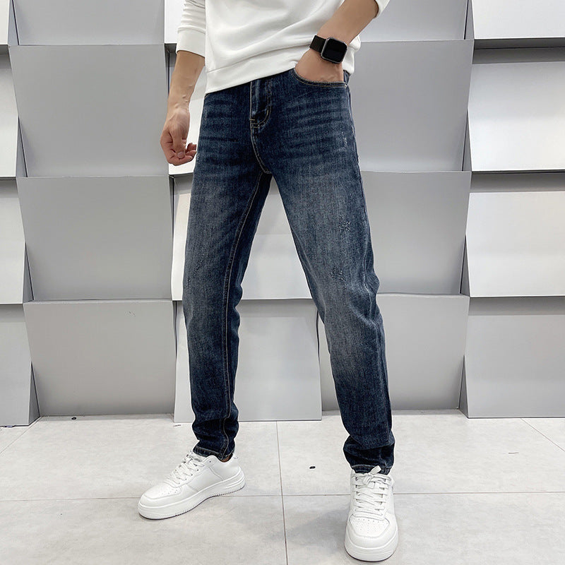 Herren-Jeans, lässig, schmal geschnitten, mit geradem Bein und elastischem Bund