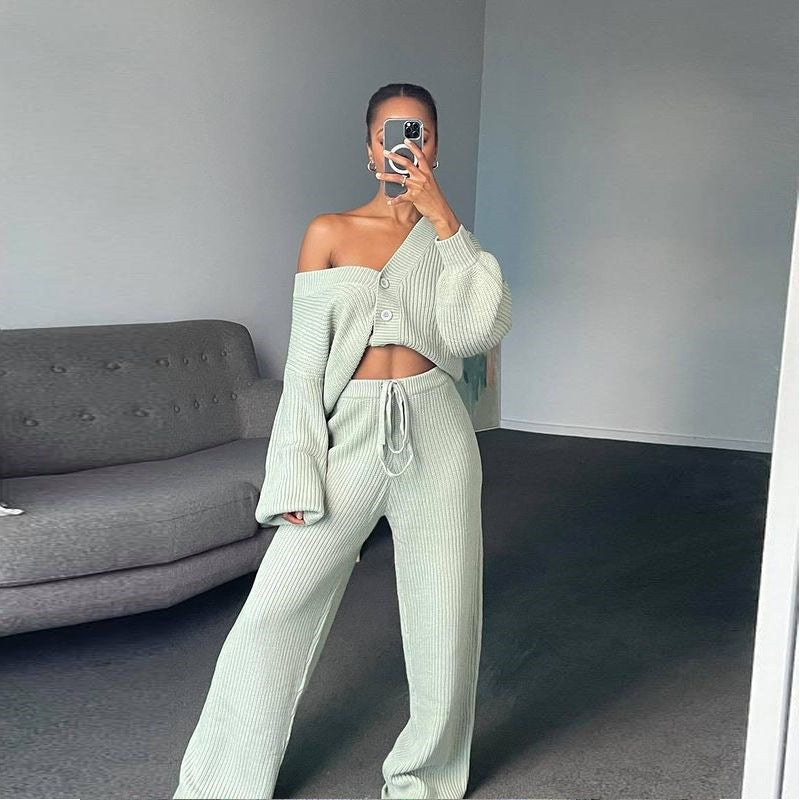 Mode Damen bekleidung Langarm Pullover und Hose Zweiteiliges Set
