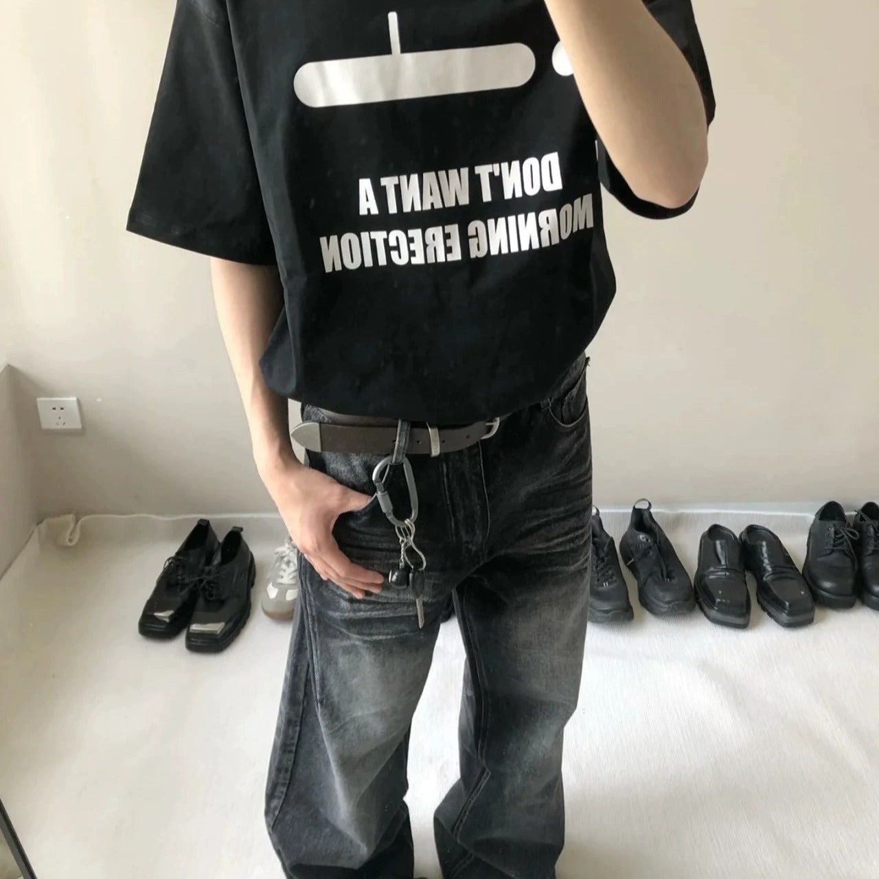 Retro gewaschene schwarze zerrissene All-Matching Jeans