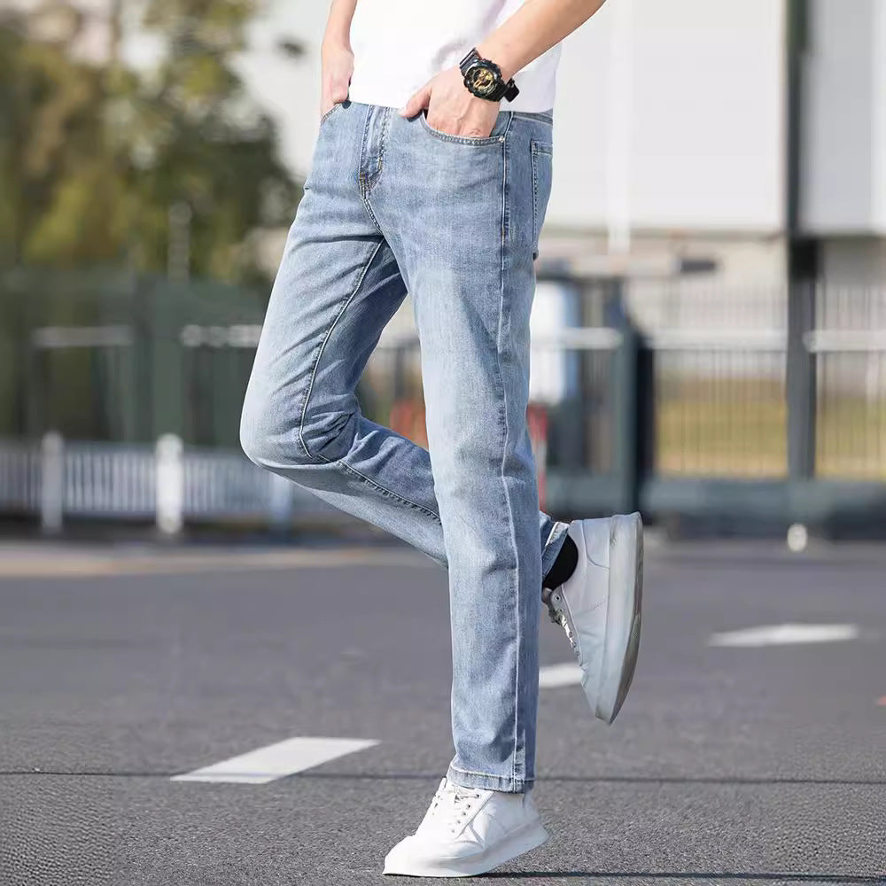 Sommer dünne Jeans Herren Slim-Fit-Straight-Hosen