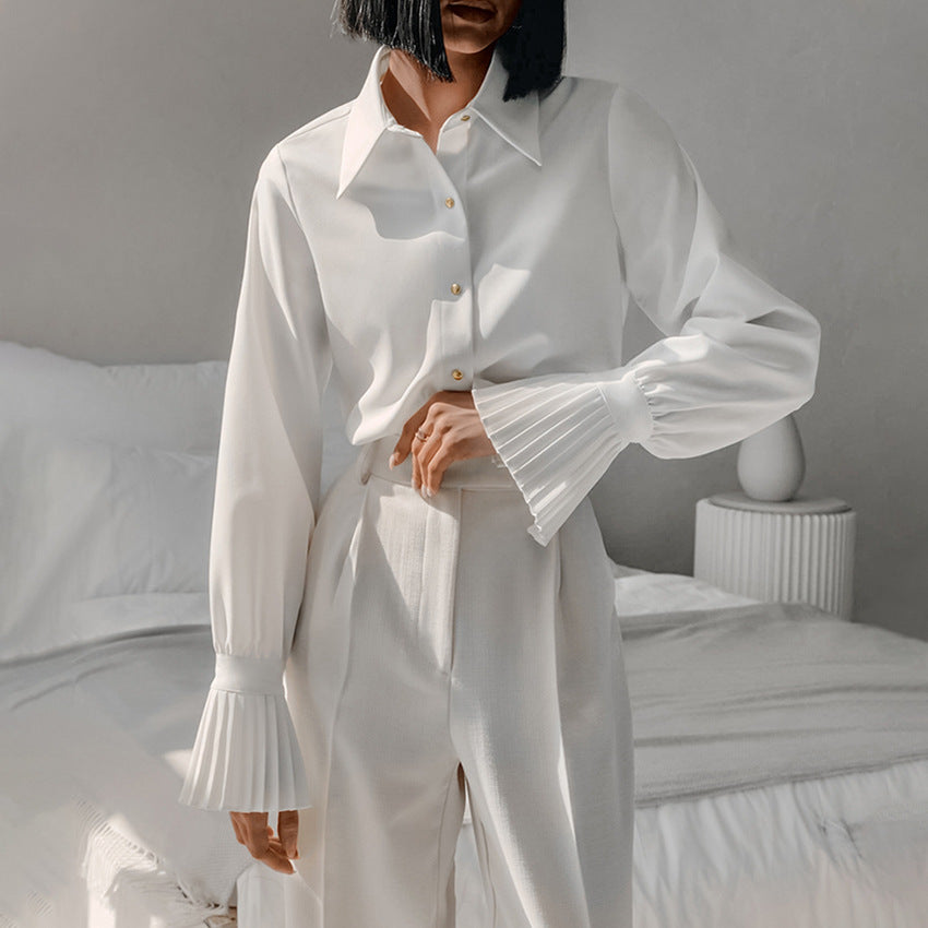 Elegante französische Stil Hemd Design gekräuselte weiße Pendler Business Damen bekleidung