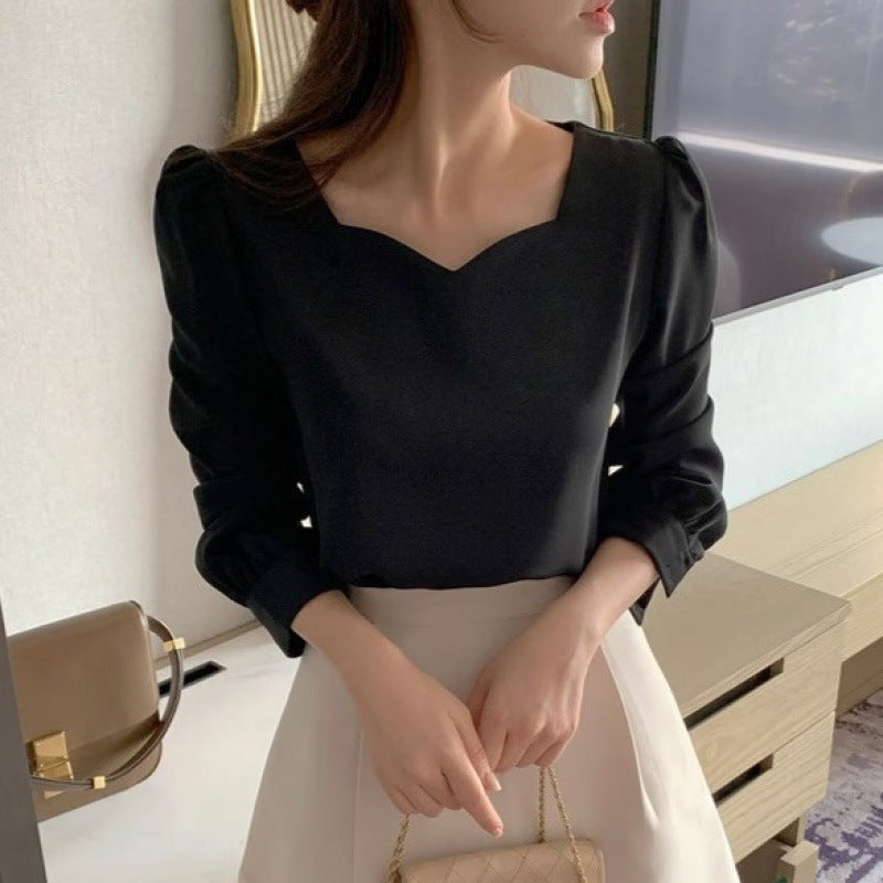 Chic Einzigartiges Pullover-Shirt mit Herzförmigem Quadratkragen