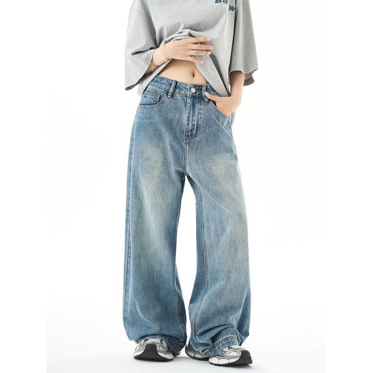 Plus Size Amerikanische Retro-Gerade Jeans mit Waschung