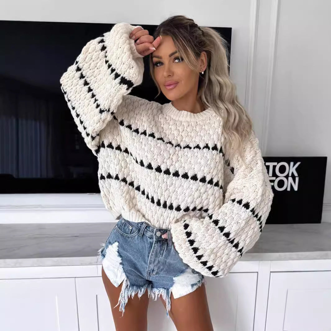 Dicke Nadel lose Plus Size Twist Stripes Rundhals Pullover