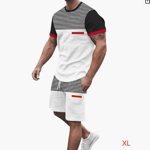 Men's Casual T-Shirt and Shorts Two Piece Set with Print Sportswear