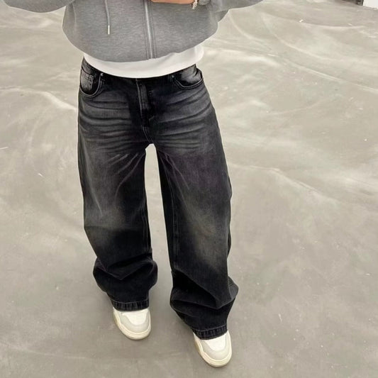 Retro gewaschene schwarze zerrissene All-Matching Jeans