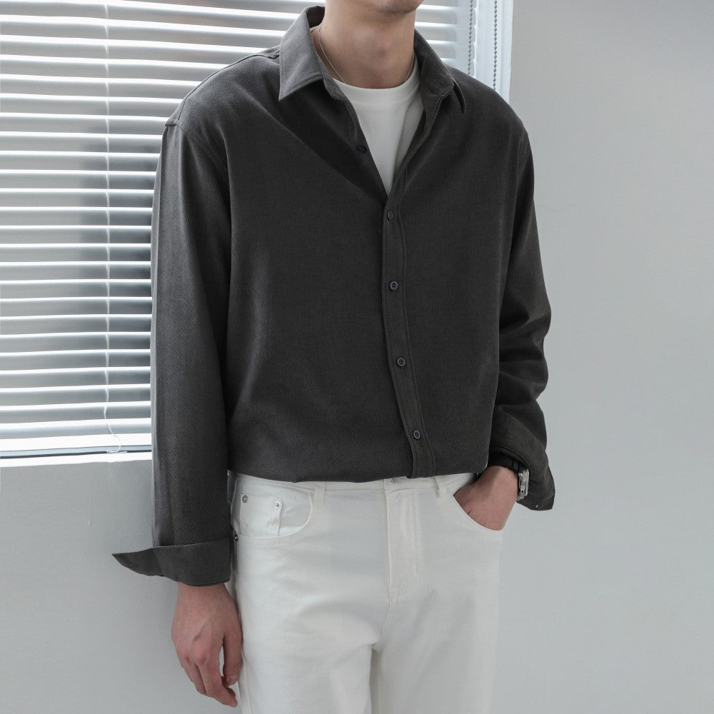 Loose Solid Color Long Sleeve Shirt for Men