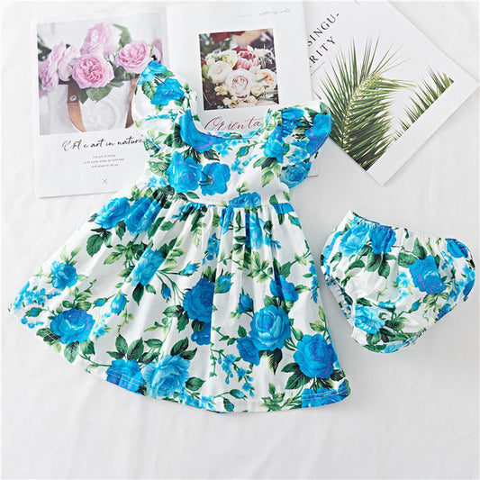 Baumwoll-Babykleid mit Rüschen und Blumenmuster