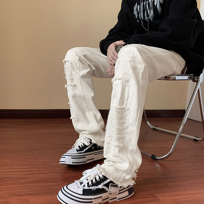 Gefälschte, zerrissene Jeans, schlanke, gerade Bootcut-Hosen für Herren