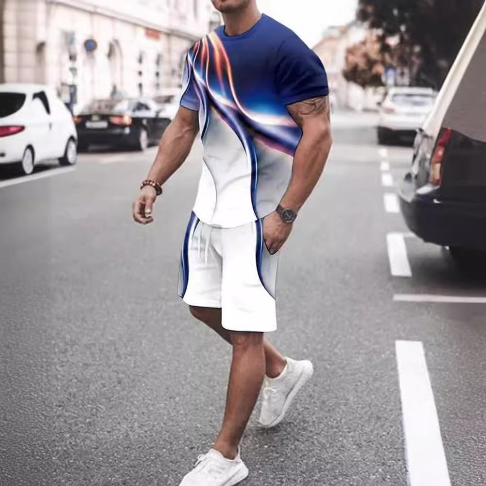 Men's Casual T-Shirt and Shorts Two Piece Set with Print Sportswear