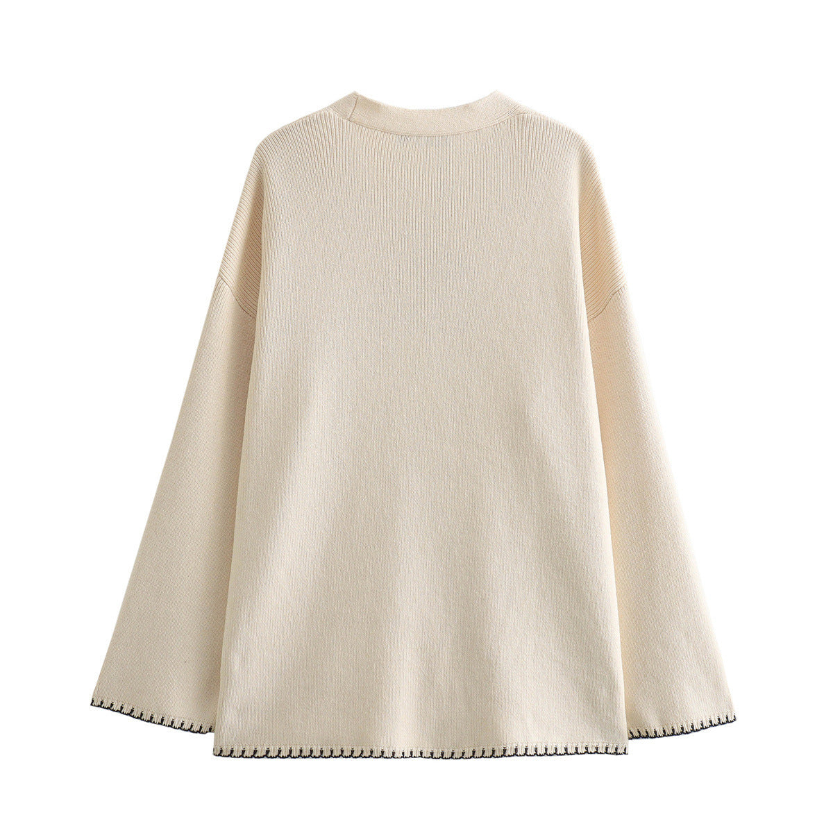 Modische Komfortable und Lässige Kontrastfarbige Fadenverzierung Strickjacke Pullover
