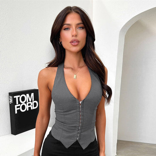 Lässiges Sommer Neckholder-Top für Damen mit V-Ausschnitt