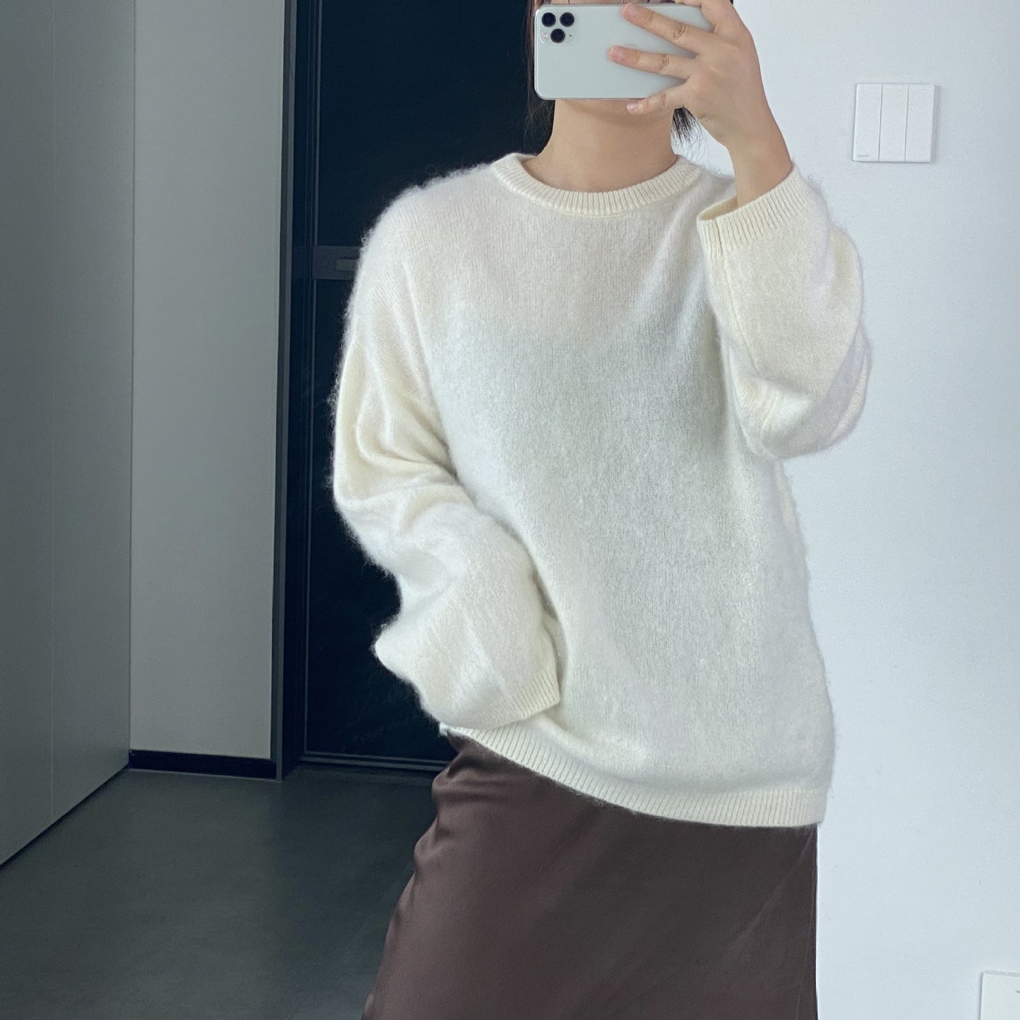 Damen Rundhals Wollbürstenpullover