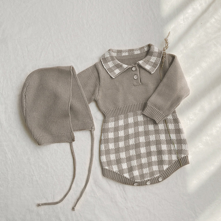 Baby Winter Einteiler mit Schachbrettmuster Neugeborenen Winterpullover