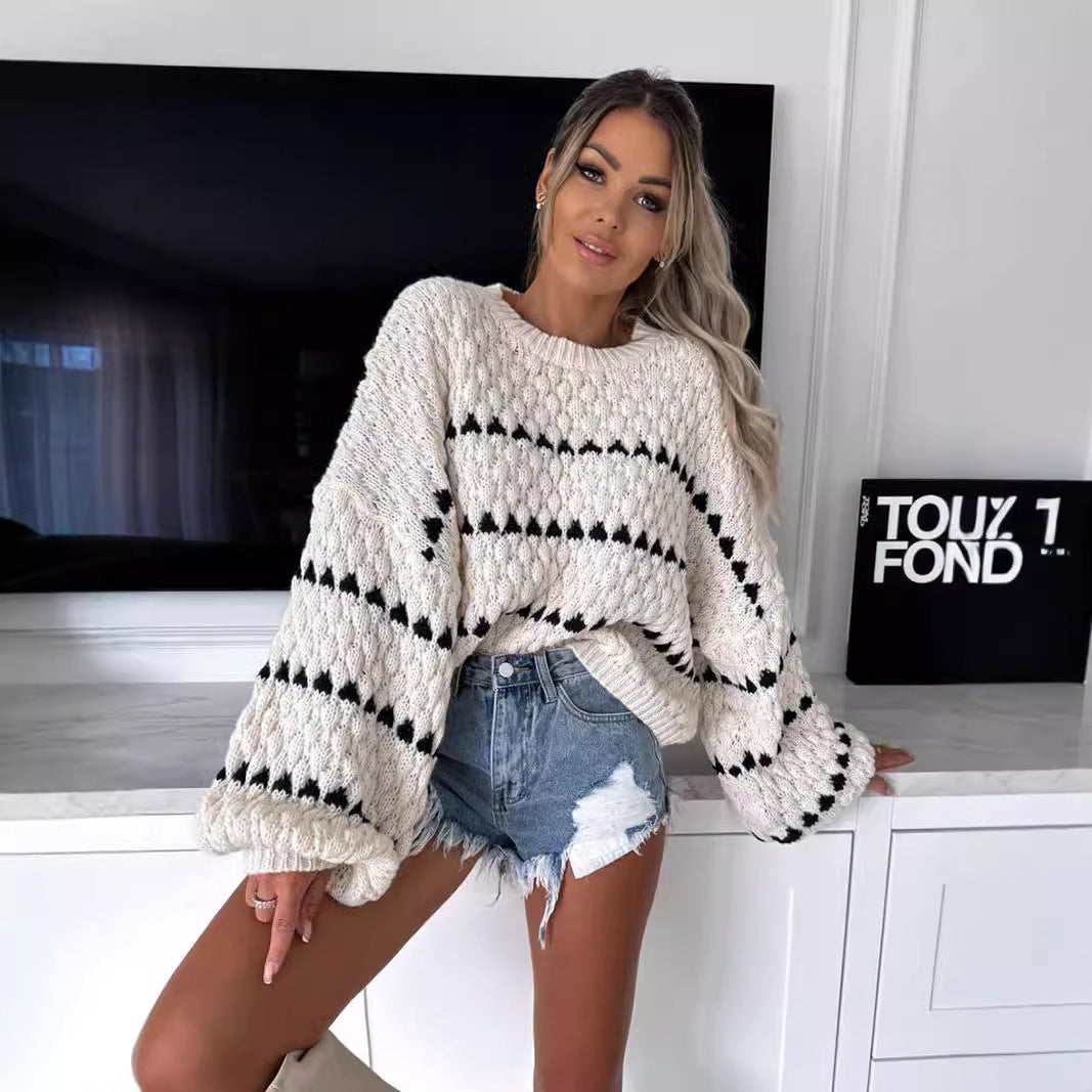 Dicke Nadel lose Plus Size Twist Stripes Rundhals Pullover