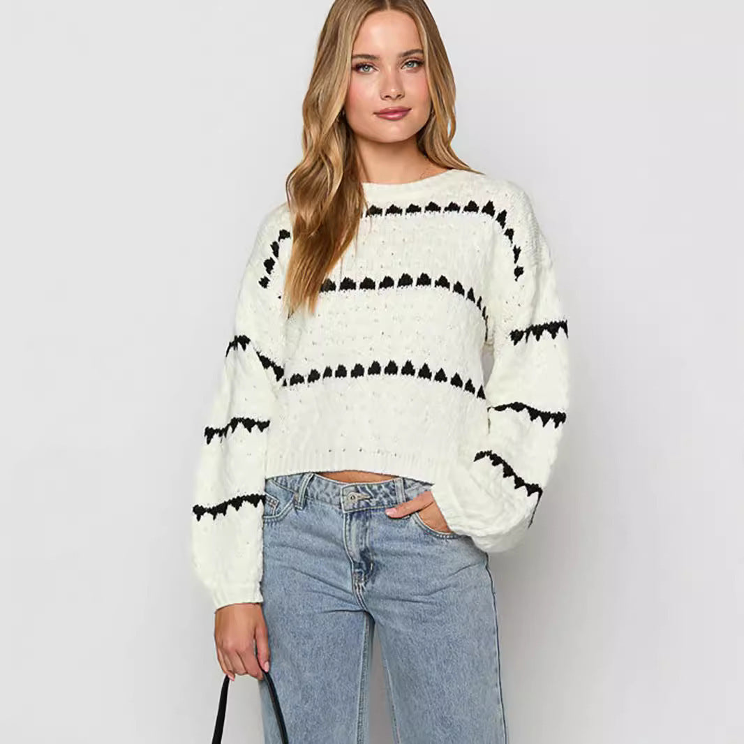 Dicke Nadel lose Plus Size Twist Stripes Rundhals Pullover
