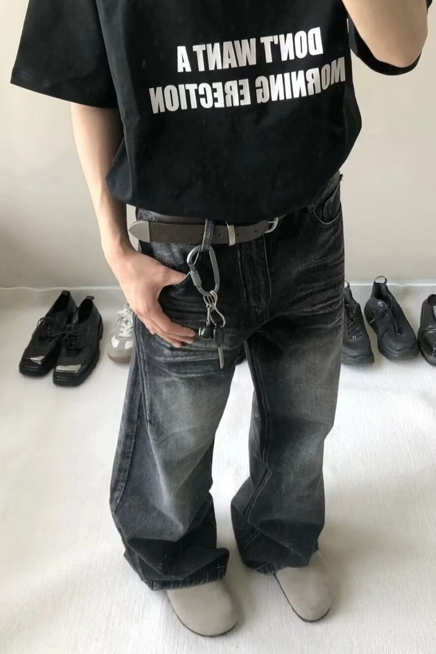 Retro gewaschene schwarze zerrissene All-Matching Jeans