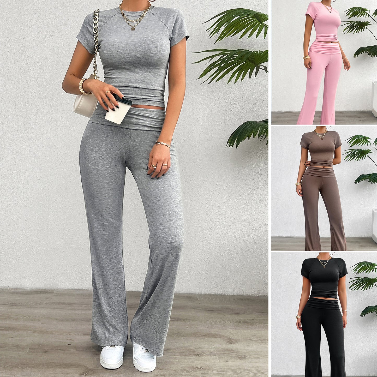 Einfarbig Slim Fit Kurzarm Hosen Anzug