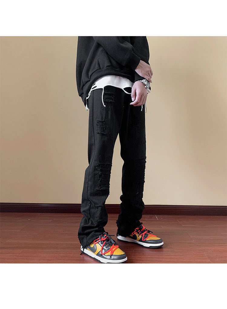 Gefälschte, zerrissene Jeans, schlanke, gerade Bootcut-Hosen für Herren