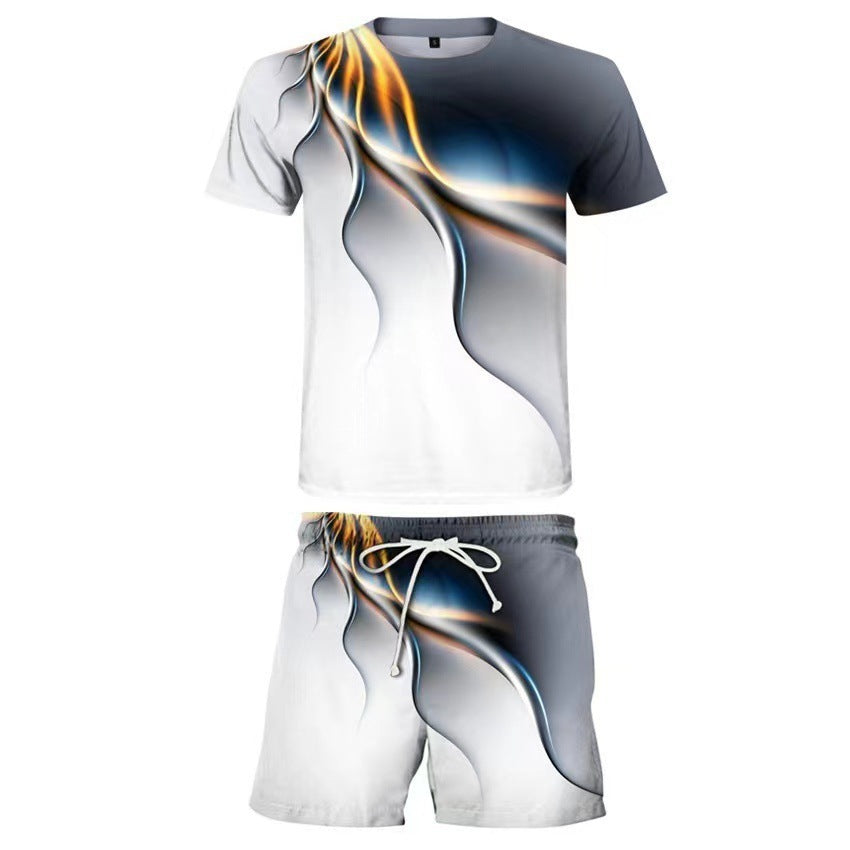 Men's Casual T-Shirt and Shorts Two Piece Set with Print Sportswear