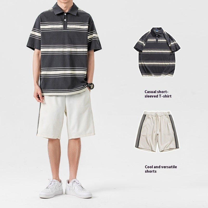 Summer suit two-piece with short sleeve and shorts for sports