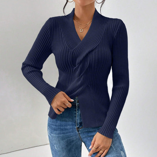 Damen Strickware mit Schlitz am Saum, Langarm Einfarbig Figurbetonter Pullover