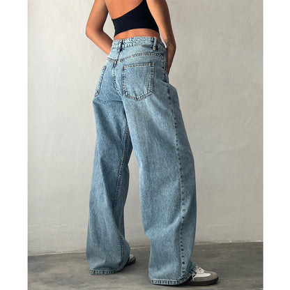 Retro niedrige Taille nicht elastisch gewaschene gerade Jeans für Frauen