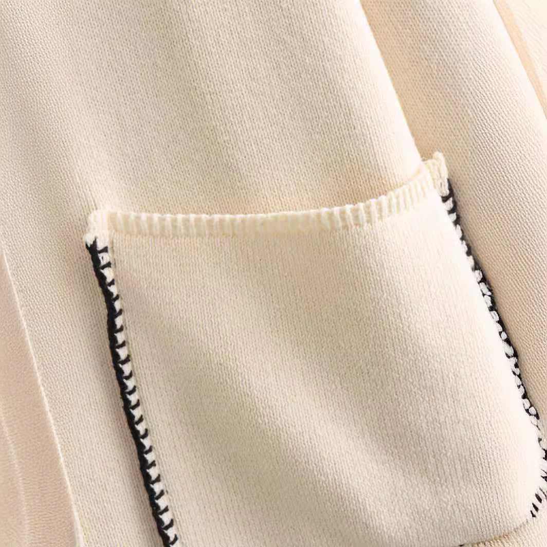 Modische Komfortable und Lässige Kontrastfarbige Fadenverzierung Strickjacke Pullover