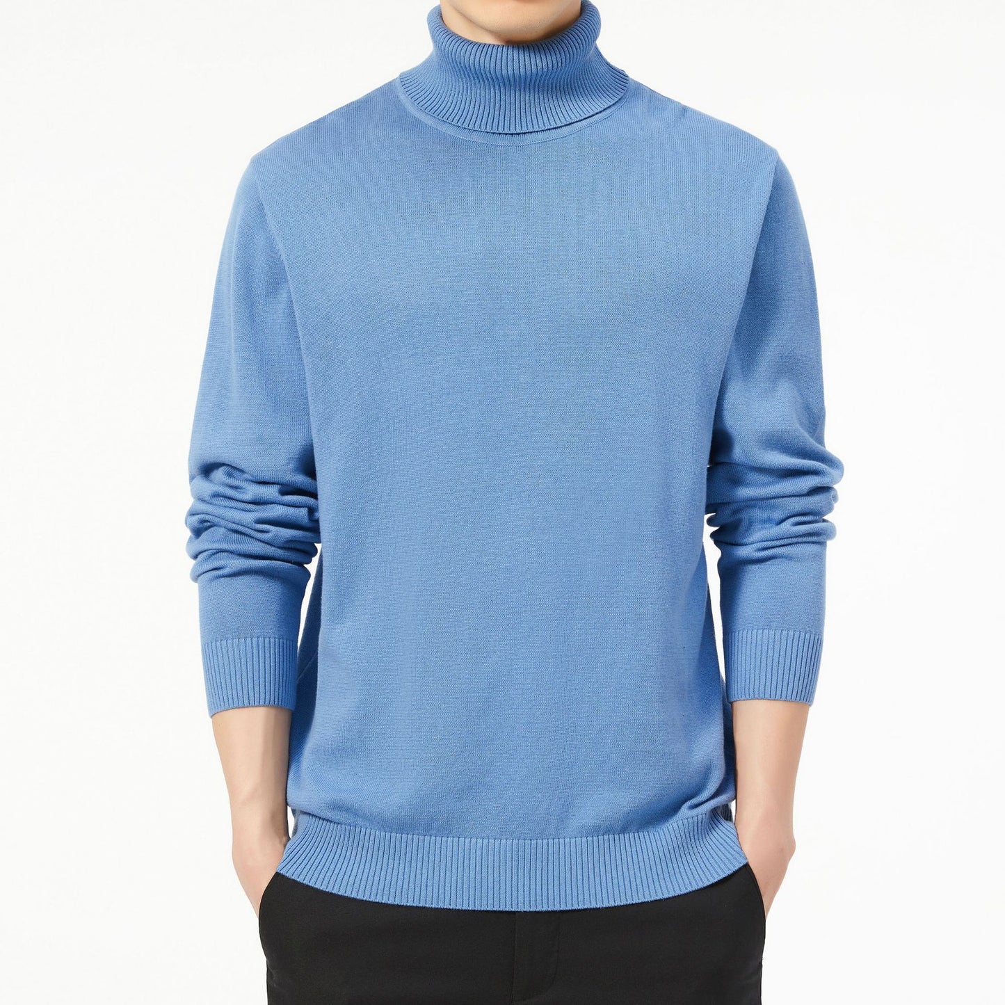 Einfarbiger Langarm-Rollkragenpullover, Herren-Basic-Sweater