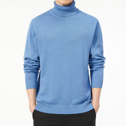 Einfarbiger Langarm-Rollkragenpullover, Herren-Basic-Sweater