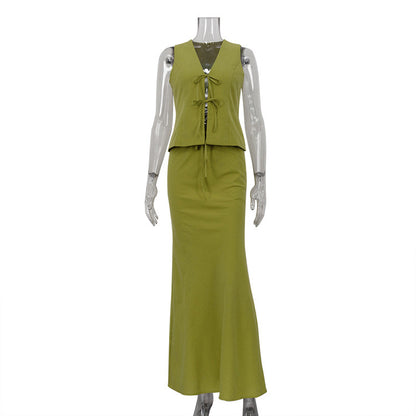 Sleeveless Lace-up Vest Top Women's Suit