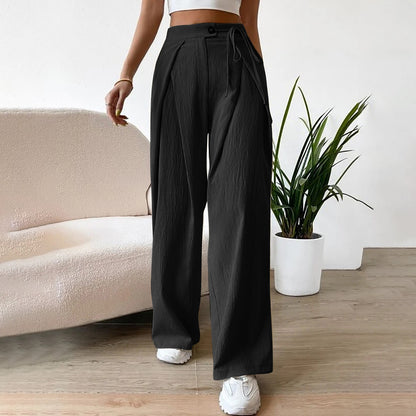 Damen High-Waist Weitbein-Hose mit Kordelzug und Patchwork – Lässige Gerade Hose