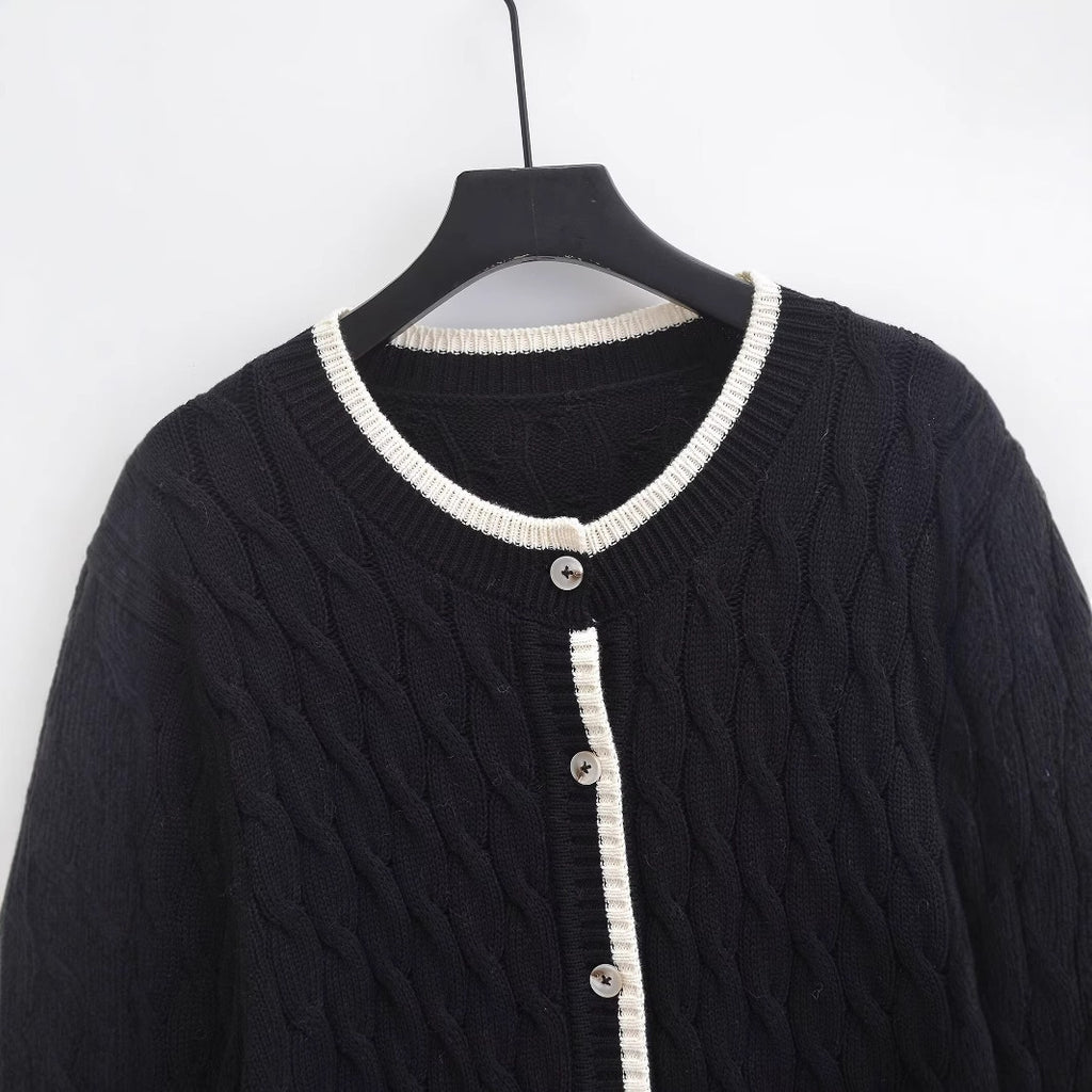 Damen Langarm Knopf Gedrehte Strickjacke