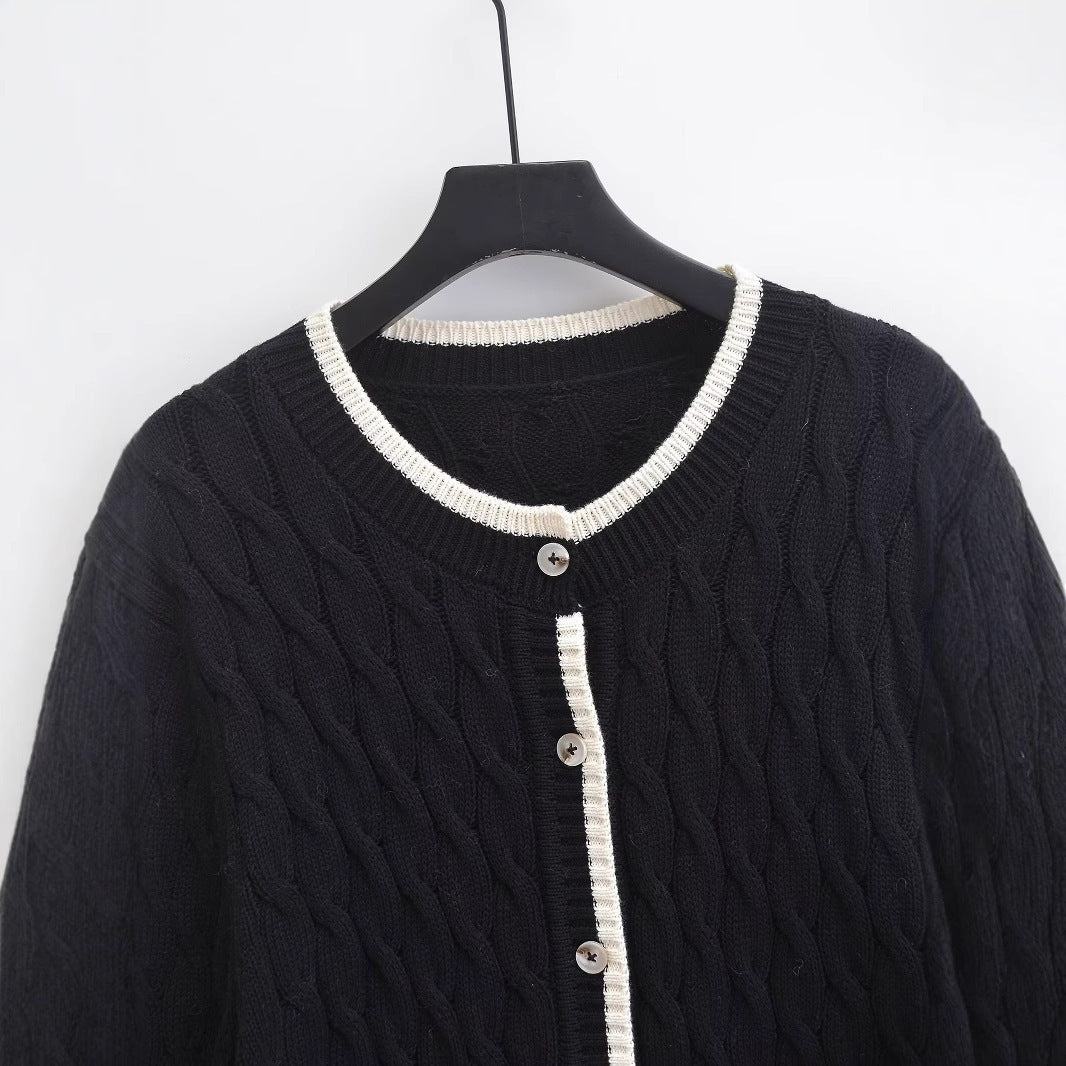 Damen Langarm Knopf Gedrehte Strickjacke