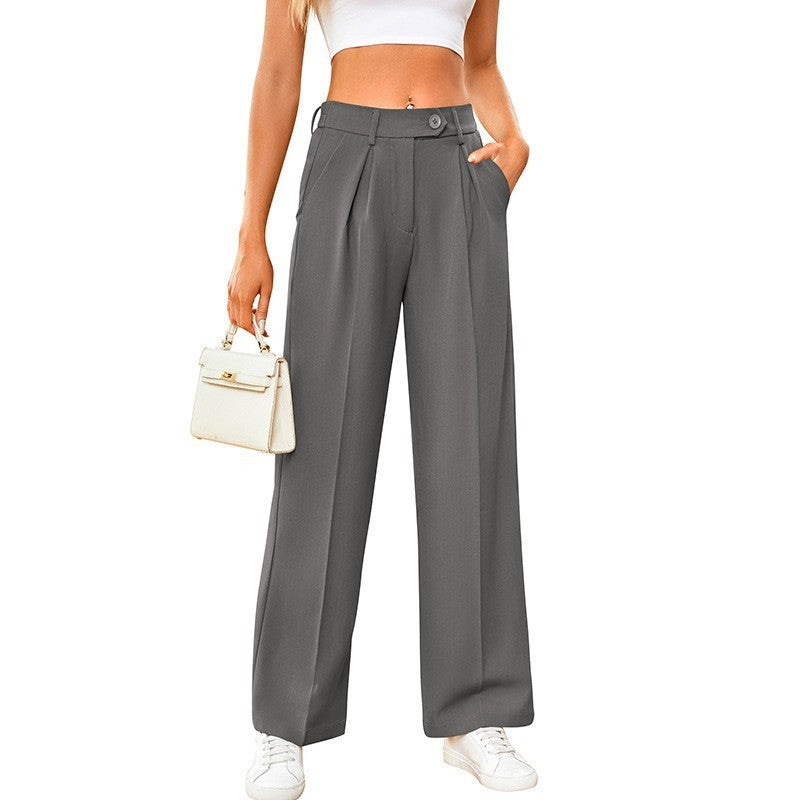 Damen Casual Locker Geschnittene Gerade Anzughose mit Weitem Bein