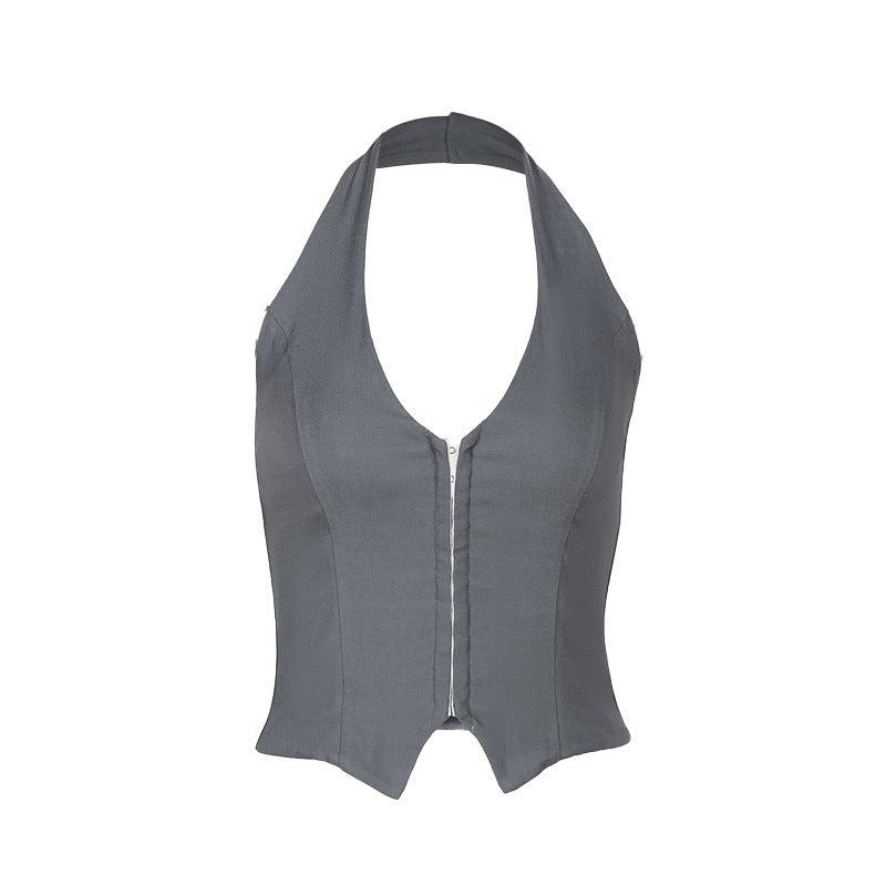 Lässiges Sommer Neckholder-Top für Damen mit V-Ausschnitt