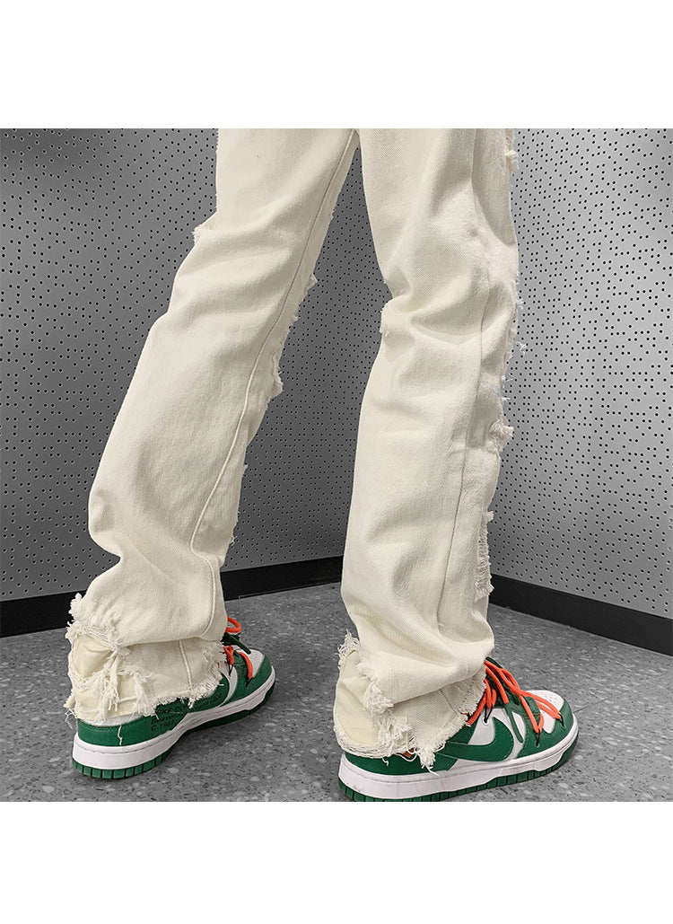 Gefälschte, zerrissene Jeans, schlanke, gerade Bootcut-Hosen für Herren