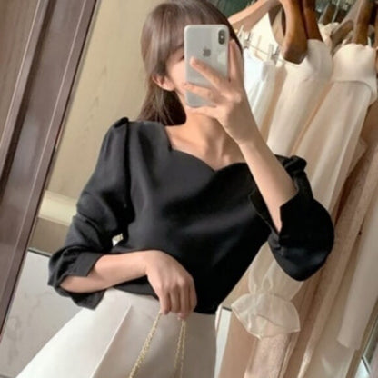 Chic Einzigartiges Pullover-Shirt mit Herzförmigem Quadratkragen