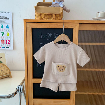 Unisex Baby Anzug Kleidung für Babys Sommer Zweiteiliges Waffelset