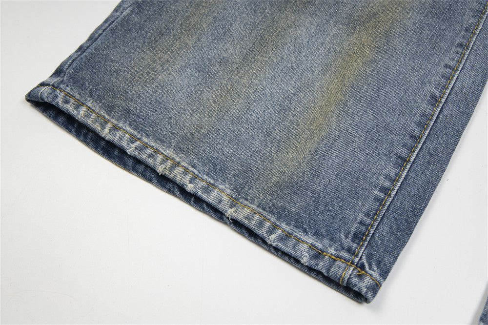Punk Used Look zerrissene Buchstaben Denim Hose Herren
