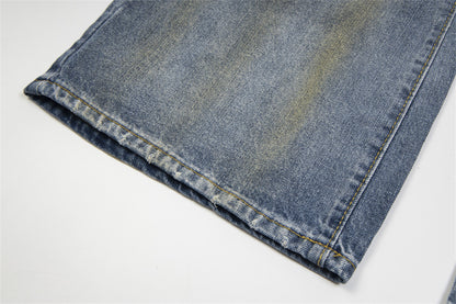 Punk Used Look zerrissene Buchstaben Denim Hose Herren