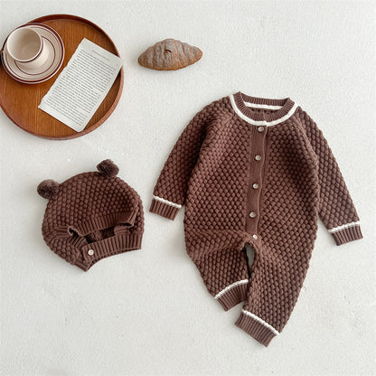 Baby Winter Einteiler mit Schachbrettmuster Neugeborenen Winterpullover
