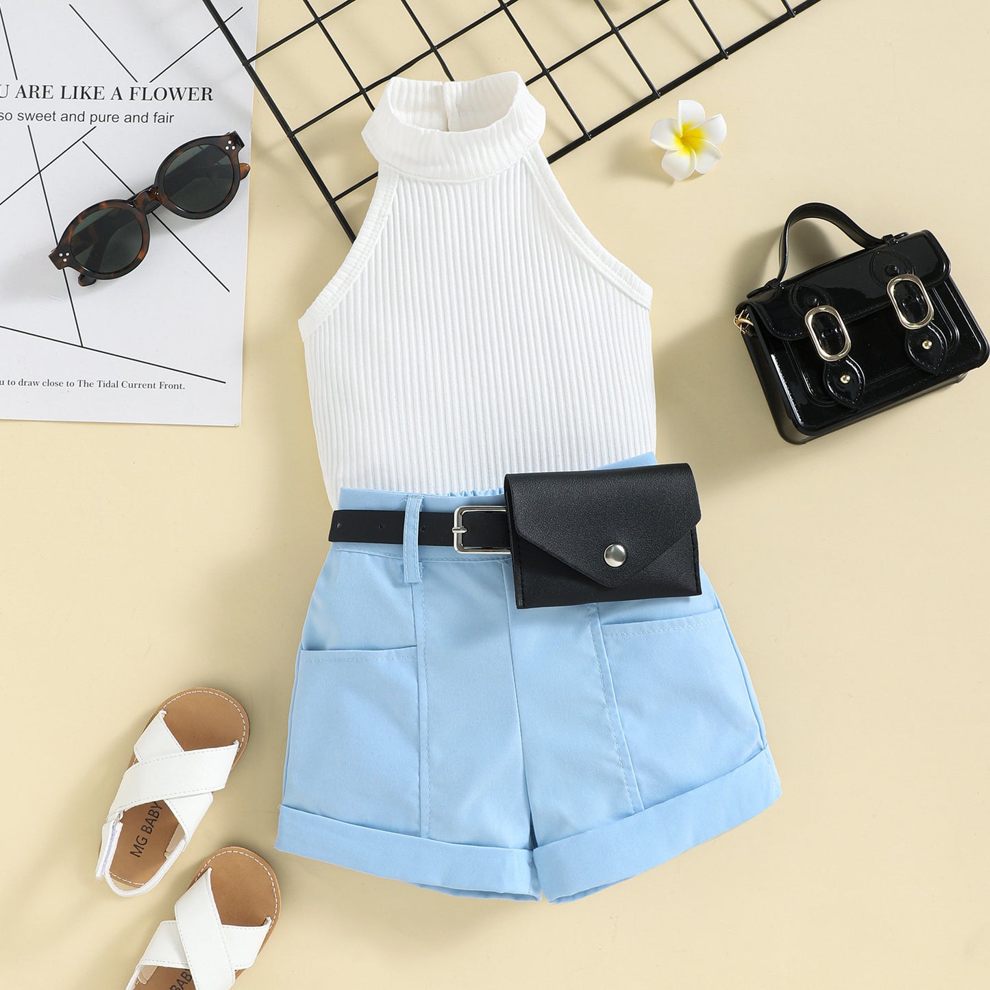 Fashionable Girls Strap Dress Set