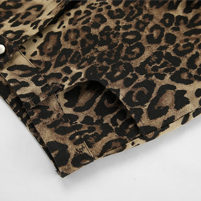 Sommerliche Retro Street Style Lockere Niedrig-Taillen Leopard-Print Hose – Vielseitige Baumwollweite Bein-Hose