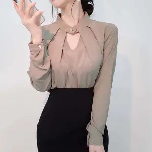 Weißes Chiffon-Hemd mit langen Ärmeln für Frauen